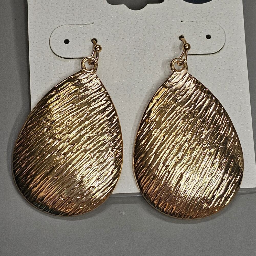 A&I Teardrop Brushed Textured Goldtone Dangle/Drop Earrings Statement NEW